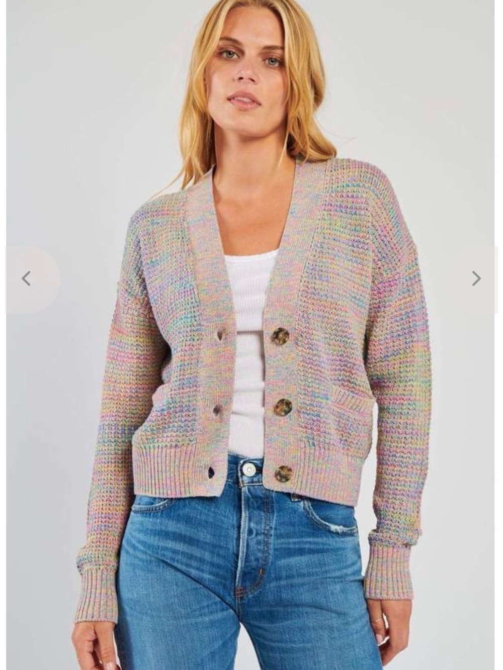 Re/Done 90s oversized crop Pastel Multicolor Knit Button-Front Cardigan